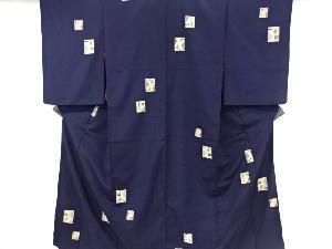 大正ロマン　色紙に幾何学模様織り出しお召着物